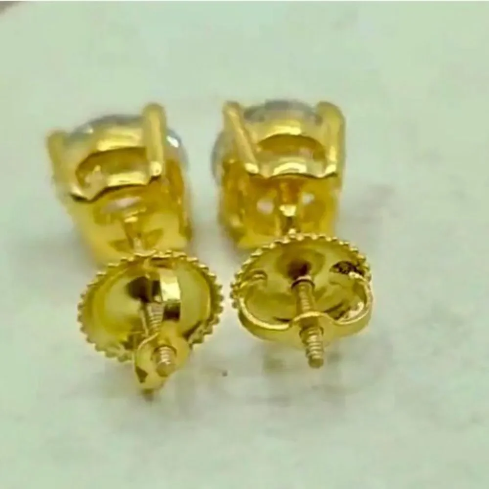 Stunning 6.5mm Moissanite Round Screw Back 18k Gold Solitaire Stud Earrings 2ctw - Picture 8 of 9
